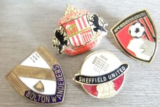 RARE, VINTAGE ENAMEL FOOTBALL BADGES, MIXED LOT - SAFC, SUFC, BWFC, AFCB - USED