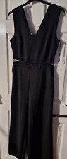 QED London Jumpsuit Black Lace waist Style wide leg  - Size L 14 (REF6)