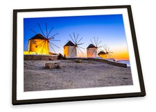 Mykonos Greek Windmills Blue FRAMED ART PRINT Picture Poster Artwork