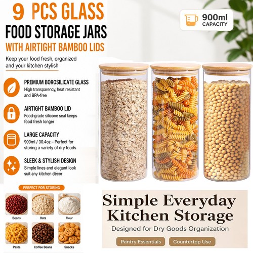 9pcs 900ml glass storage jars - 900ml,