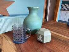 Wedgwood Dimple Glass Tankard, A Ribbed Pottery Vase Etc House Clearance