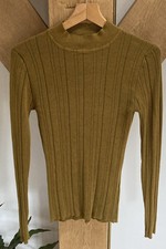 Ladies NEW Skinny Rib Jumper Pullover UK 14 High Neck Henna-mustard