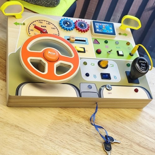 Wooden busy board led steering - board,