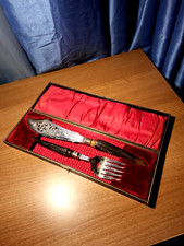 Antique Silver Plated Fish Cutlery Set With Horn Handles In Original Box.