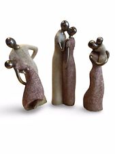 Set Of 3 Large Heavy Masai / African Figures - The Lovers.Mother & Child.Dancers