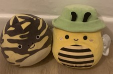 Squishmallows Bee with Hat and Yellow/Grey Dinosaur 8 Inch Plush Good Condition