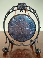 Vintage Art Nouveau Brass Dinner Gong with Beater - Height: 24 cm