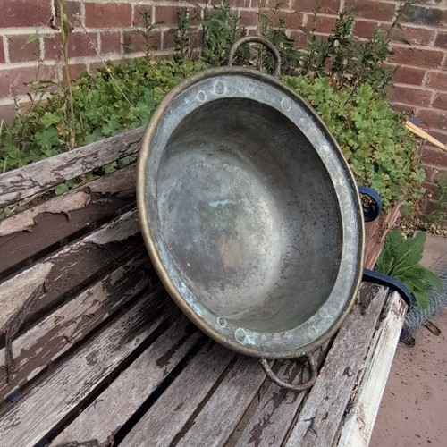 Antique brass tin lined bowl - antique,