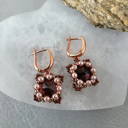 Purple crystal glass earrings