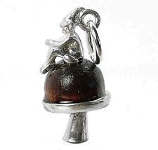 STERLING SILVER LUCKY TOUCH WUD WOOD PIXIE ON TOADSTOOL CHARM   