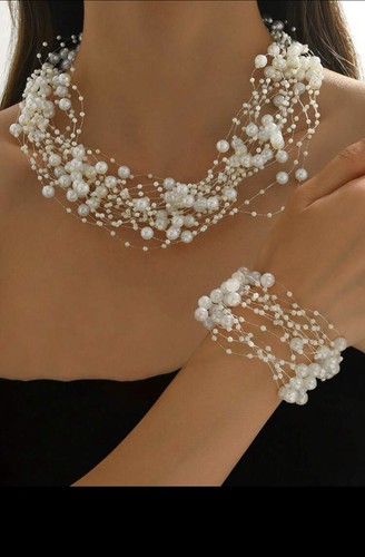 2pcs faux pearl necklace - pearl,