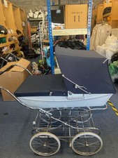 Silver Cross Grosvenor Vintage Coach Built Pram Dark Blue & White Collect BD21