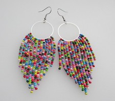 Seed Bead Fringe Hoop Earrings