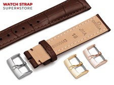 For OMEGA 16-22mm Watch Dark Brown Genuine Leather Strap Band Buckle Silver Pin