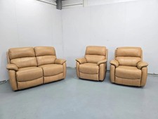 DELIVERY AVAILABLE-Dfs Tan Leather 3 Piece Suite Manual Recliner Sofa and Chairs