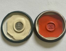 Antique 19th Century Heraldic red and white wax seals in circular card box