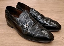 Grenson Footmaster 7562/11 Black Leather Crocodile Loafer Slip-On Shoes Size 9