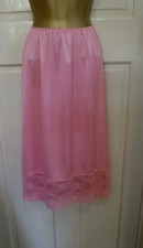 VINTAGE ST MICHAEL HAND DYED SILKY NYLON LONG HALF SLIP PRETTY 6" LACE SZ 18-20