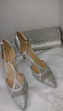 ROLAND CARTIER BRAND NEW SILVER SHIMMER MESH STRAP SHOES & MATCHING BAG UK 8 41 