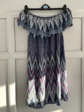 Blue Multicoloured Bardot Off The Shoulder Layered Summer Dress