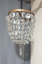 A Lovely Small Antique Vintage French Brass & Crystal Basket Bag Chandelier