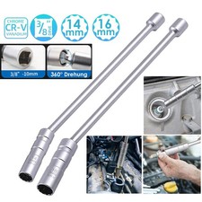 2X Long Magnetic Thin Wall Swivel Spark Plug Socket Removal Tool 12Pt 14mm+16mm
