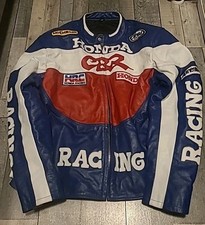 Honda CBR Motorcycle Blue Motorbike Riding Gear Cowhide Leather Biker Jacket 2XL