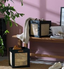 Habitat Set of 2 Rattan Squares Boxes - Black