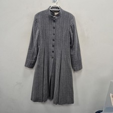 Toast Grey Lambswool Cotton Blend Long Tailored Smart Striped Coat Size Uk 14