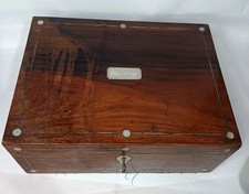 Antique Writing Slope With Lock & Key, Rosewood Veneer, Mother Of Pearl Inlay