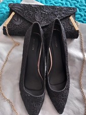 Monsoon Shoes 2 Inch Heels, Black. With A Lace Bag.