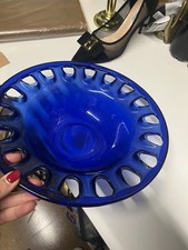 Cobalt Blue Glass Large Vintage Fruit Art Bowl Dish Decorative