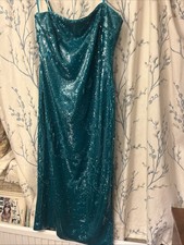 Forever Unique Jade Greeny-blue Sequin Dress UK14 Back Zip