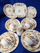 Vintage Ye Olde English Grosvenor Jackson & Gosling Exotic Bird Tea Set Excllnt 
