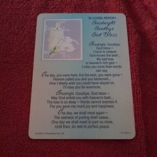 IN LOVING MEMORY. GOODNIGHT, GOODBYE, GOD BLESS GRAVE SIDE CARD