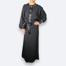 Vintage Jean Varon Black Top + Skirt Maxi UK12 Tie Waist 80s 90s Puff Sleeve