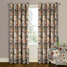 Home Curtains Oasis Floral Printed Velour Lined Pair of Eyelet Curtains 66 x 72"
