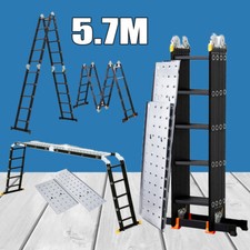 5.7M Multi-Purpose Aluminium Folding Ladder w/Platform Step Extendable 14 in 1