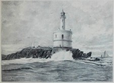 E. SUDRE ORIGINAL DRAWING FRAMED 1937 TEIGNOUSE LIGHTHOUSE CONGUEL QUIBERON