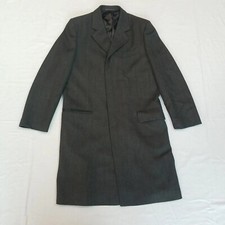 Jeff Banks Wool Overcoat Grey Wool Herringbone winter coat Long lined 40" chest