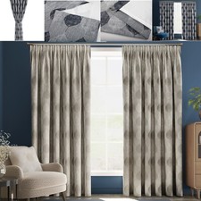 Pencil Pleat Curtains Pair Jacquard Fully Lined Tape Top Ready Made Free Tieback