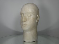 Mid c Abstract Modernist Plaster Sculpture Carved Painted Breeze Block Male Bust