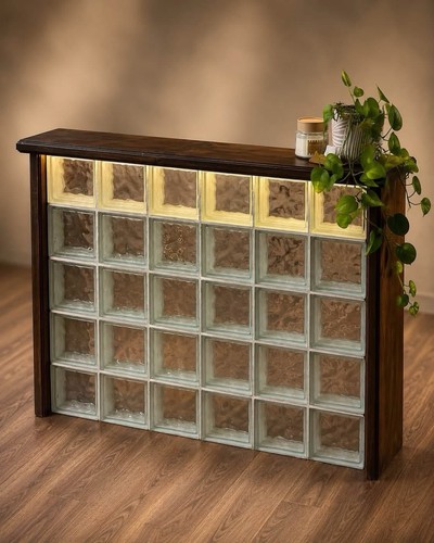 Handmade oak glass block - &,