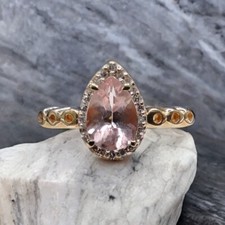14ct Gold Diamond Ring Soft Pink Morganite Halo 14k Gift Alternative Engagement