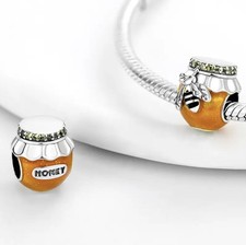 Golden Honey Pot ~ Jar Bumble Bee Yellow Zirconia Bead Bracelet Charm ~ Gift