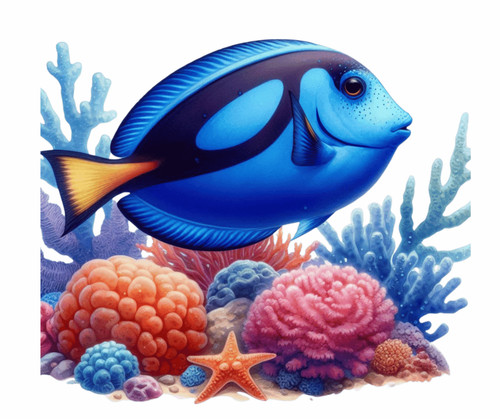 Blue tang fish - blue, sticker