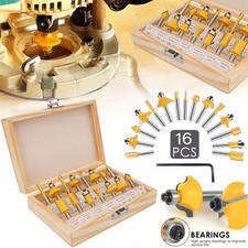 16PCS 1/4" Tungsten Carbide Tipped TCT Router Bits Shank Wood Sealed Bearing Set