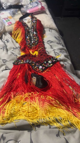 Red yellow sequinned fringe - red,