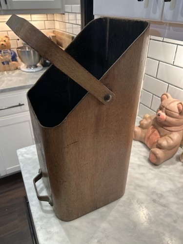Antique wooden coal scuttle - coal,
