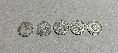British silver threepence - 5x,